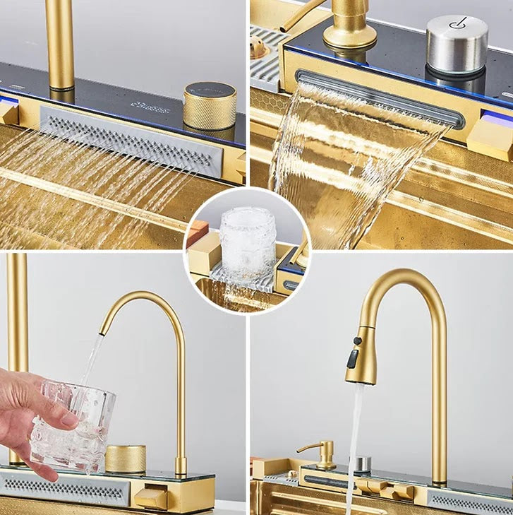 Chiuveta Bucatarie Multifunctionala cu LED, Inox, Auriu