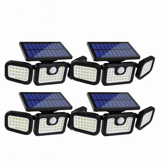 Set 4 x PROIECTOR TRIPLU cu incarcare Solara Senzor de Miscare Prindere pe Perete