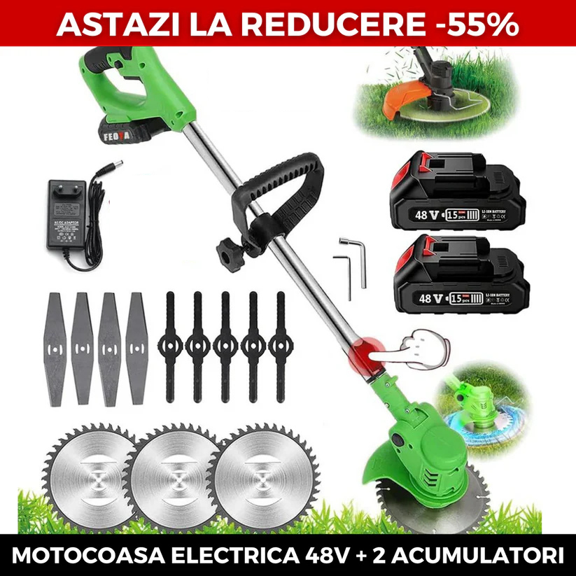 Motocoasa-electrica 48, 6000mah, 18000 rpm cu 2-acumulatori