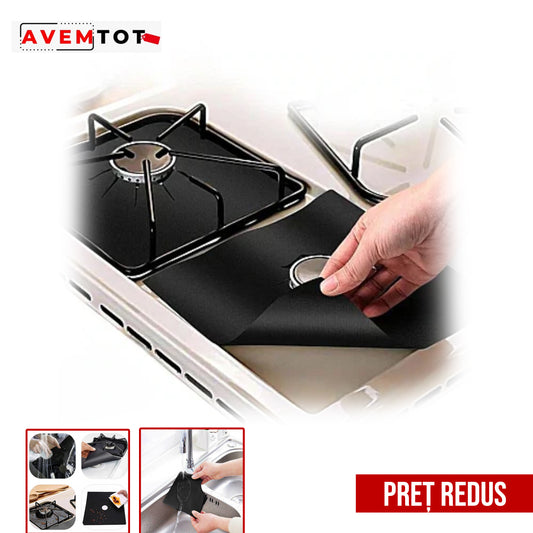 Set 16 Folii TEFLON NEGRU Detasabile pentru Aragaz din Teflon Lavabila Reutilizabila Negru