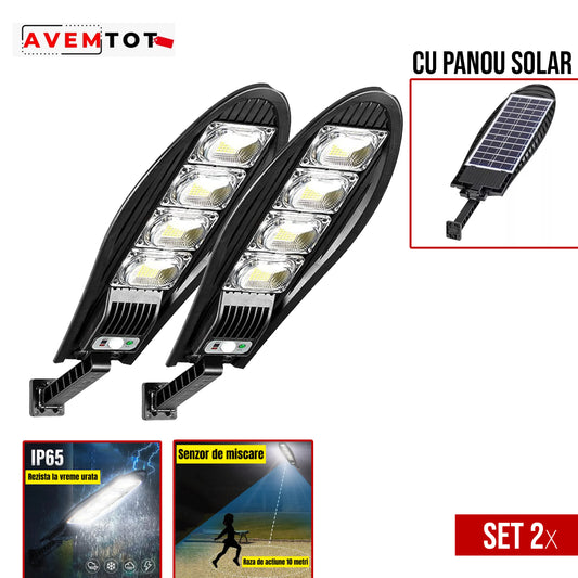 SET 2 x Lampa Stradala 1200W, Incarcare Solara, 65 CM