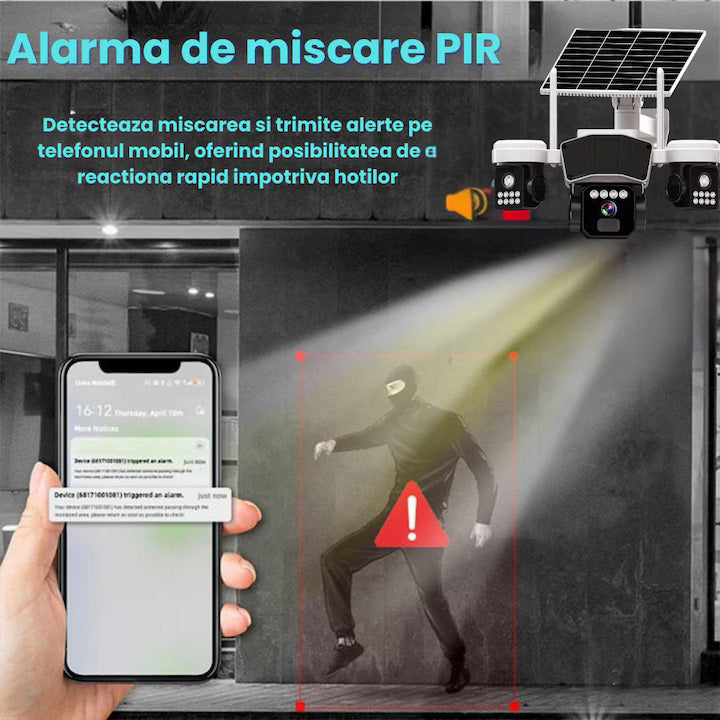 Camera de supraveghere  3in1 cu panou solar, conexiune SIM 4G, 9MP EXTRATERESTRU