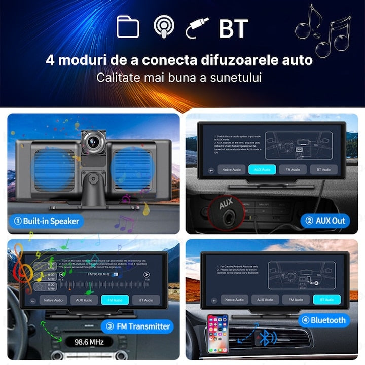 Navigație Auto Universală JRH 10.26″ Touchscreen, Wireless CarPlay/Android Auto, Cameră 4K