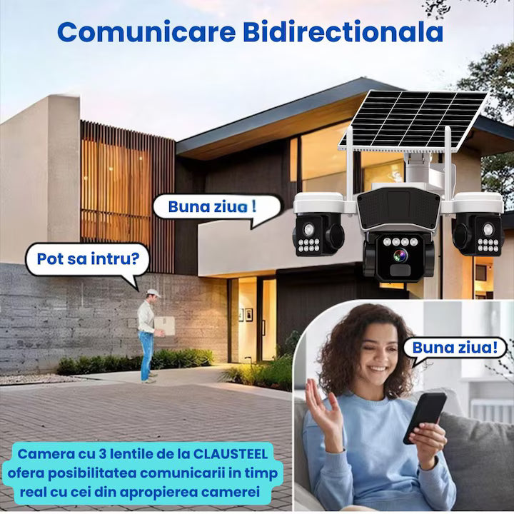 Camera de supraveghere  3in1 cu panou solar, conexiune SIM 4G, 9MP EXTRATERESTRU