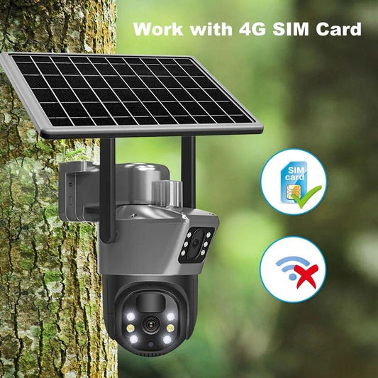 Camera Supraveghere 4G Dubla cu Panou Solar, Ultra HD, Dual Camera 3MP