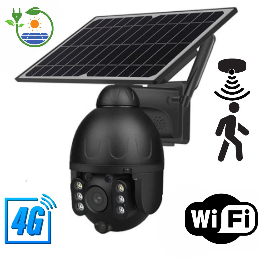 Cameră de Supraveghere cu Încărcare Solară 4G 8K, Night Vision 35m, PTZ (Rotire și Zoom Controlabile din Aplicație), Detectare Mișcare PIR (Identificare Forme Umane), Microfon și Difuzor Bidirecționale, IP66, Stocare MicroSD 128GB