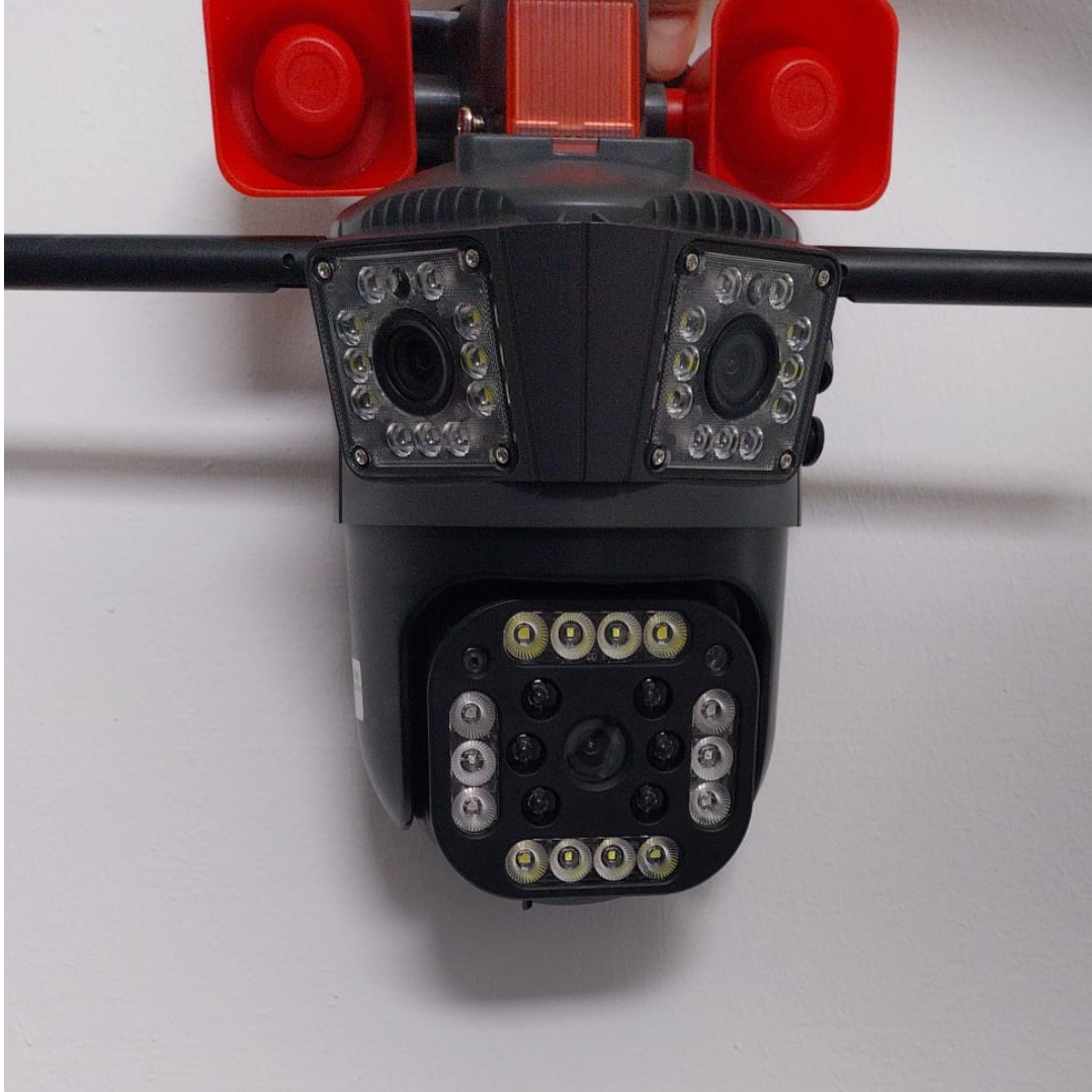 Camera de Supraveghere Tripla cu ALARMA WIFI, 12MP, Exterior/Interior, Ultra HD