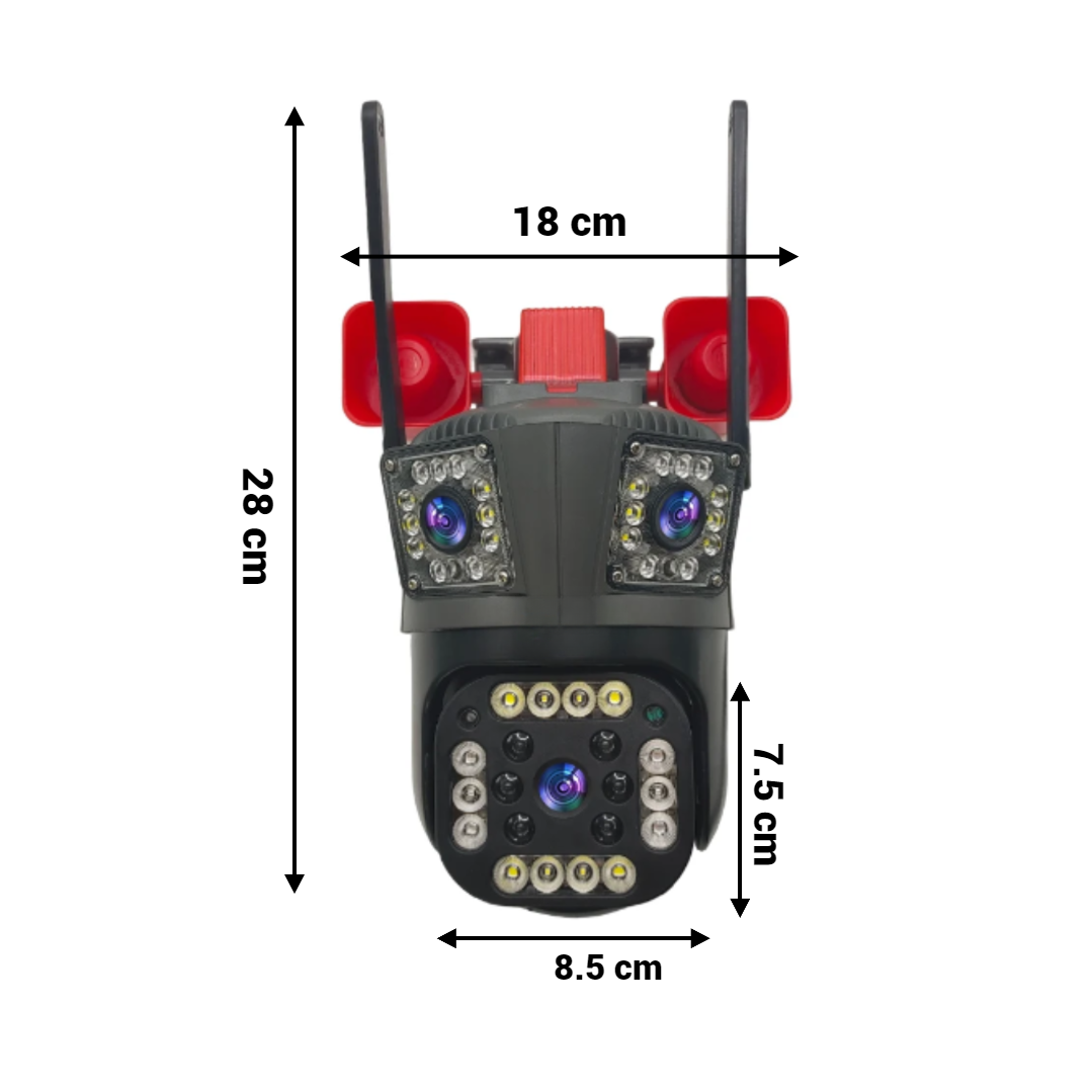 Camera de Supraveghere Tripla cu ALARMA WIFI, 12MP, Exterior/Interior, Ultra HD