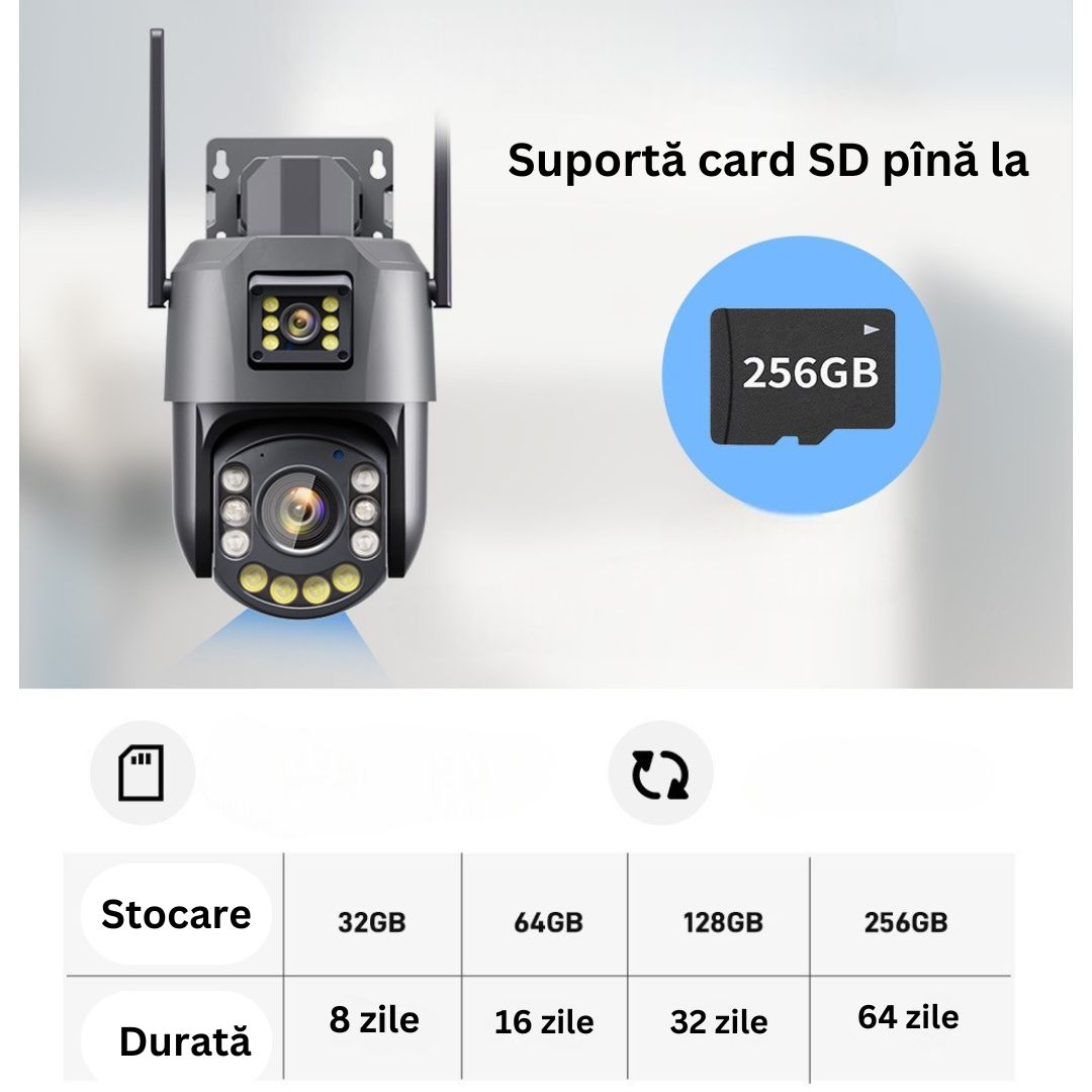 Cameră de Supraveghere PTZ 6MP HD, Zoom Optic 36X, Vedere nocturna 120m, Detectare Mișcare Umană cu Identificarea tipului de Miscare , Difuzor si Microfon  Bidirecționale, Rezistentă la apă IP66