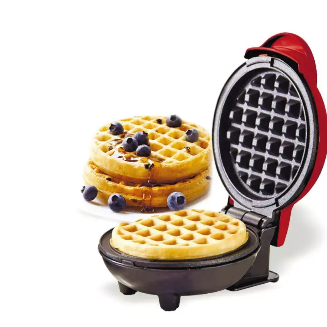 Mini aparat electric pentru gofre si vafe cu placi antiaderente - Design compact rosu