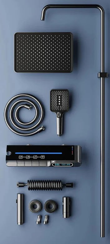 Set de Dus Lux Black - Cu Afisaj Digital si Functie Termostatica Rotire 360