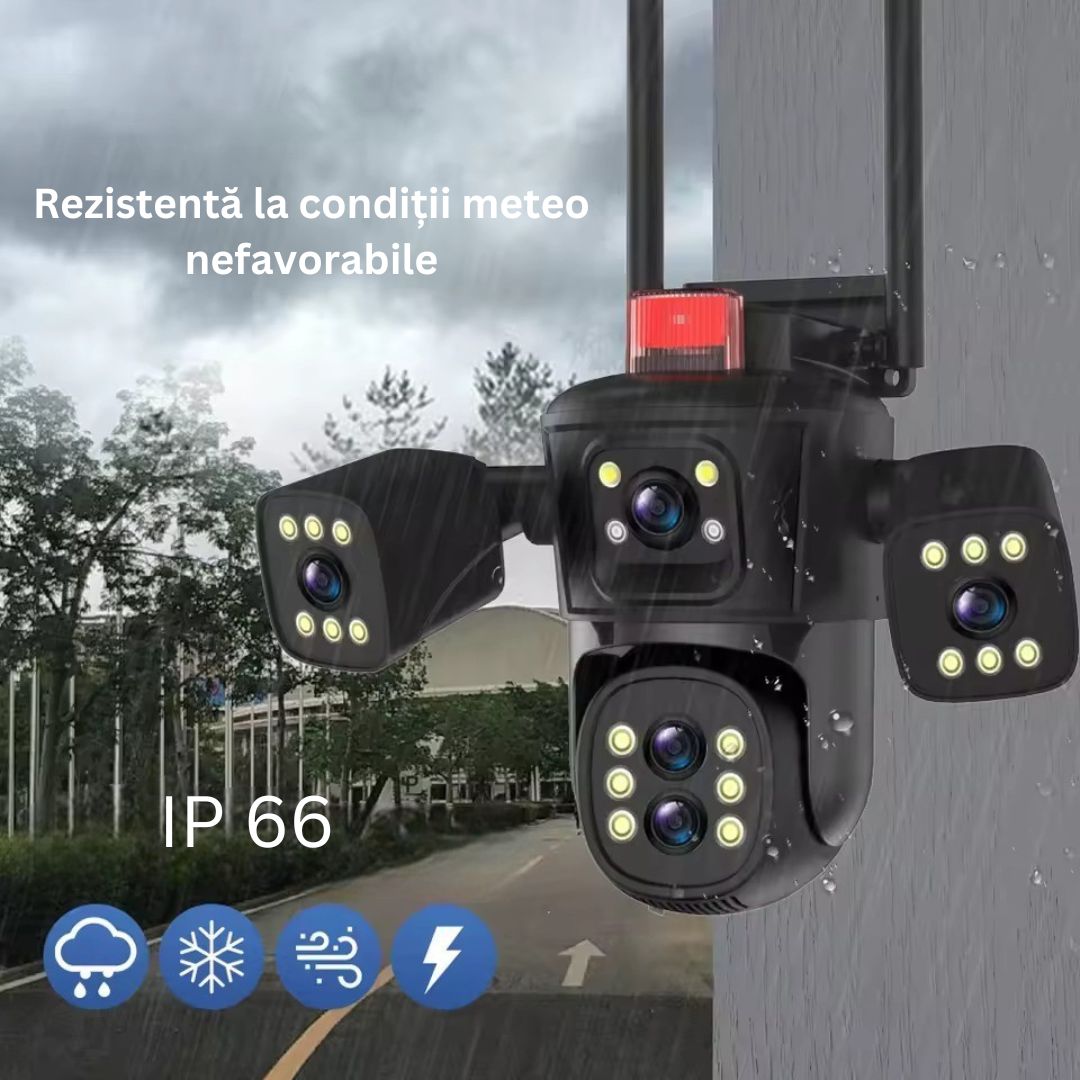 Cameră de Supraveghere PTZ cu WiFi, Rezolutie 10K, 20MP, Zoom Optic 10X, 5 Lentile, Vizualizare pe 4 Ecrane, Night Vision Color, Comunicare Bidirecțională, Functie de  Urmărire Automată cu Identificarea tipului de miscare