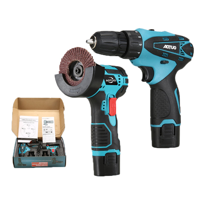 Set Polizor unghiular & Mașină de găurit cu impact 48V cu 2 baterii + 15 discuri cadou