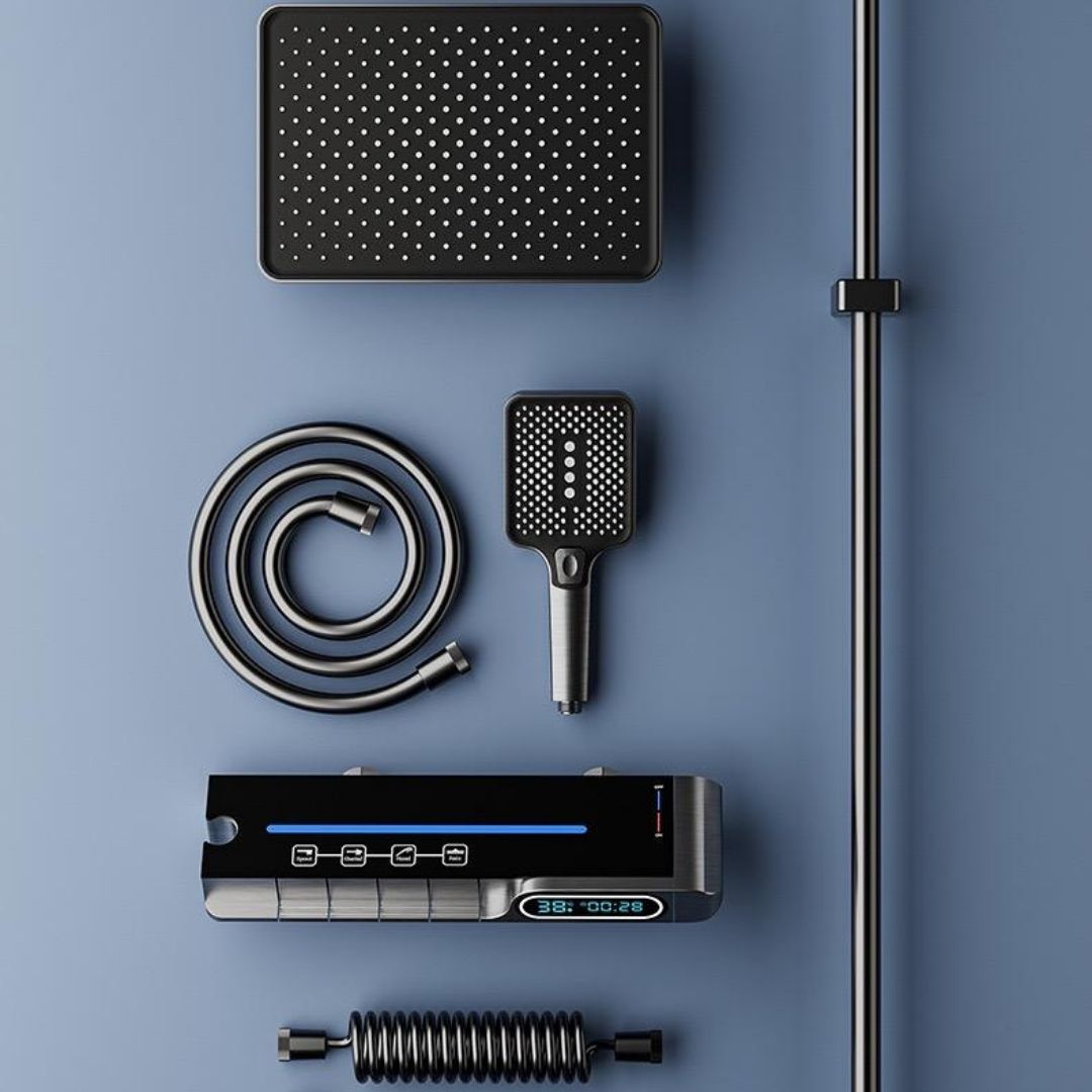 Set de Dus Lux Black - Cu Afisaj Digital si Functie Termostatica Rotire 360
