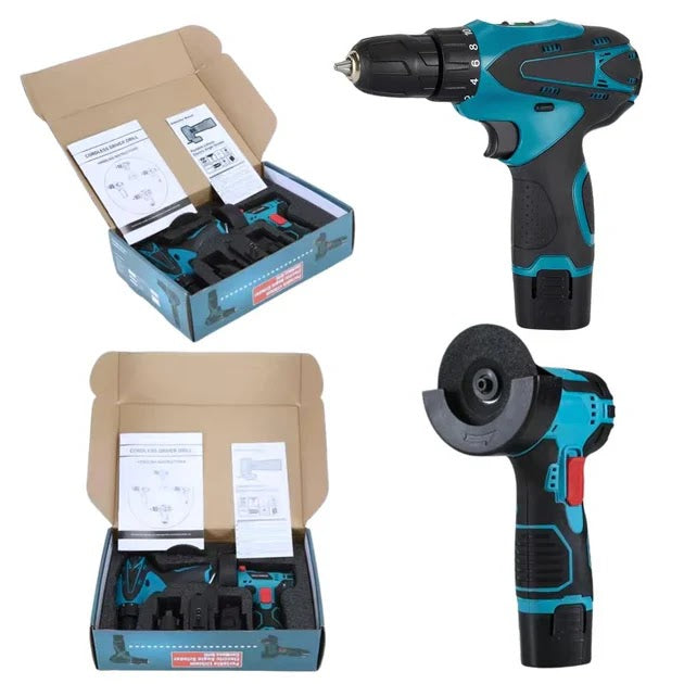 Set Polizor unghiular & Mașină de găurit cu impact 48V cu 2 baterii + 15 discuri cadou