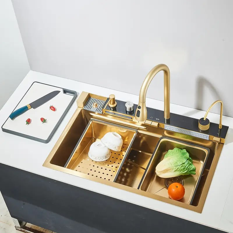 Chiuveta Bucatarie Multifunctionala cu LED, Inox, Auriu