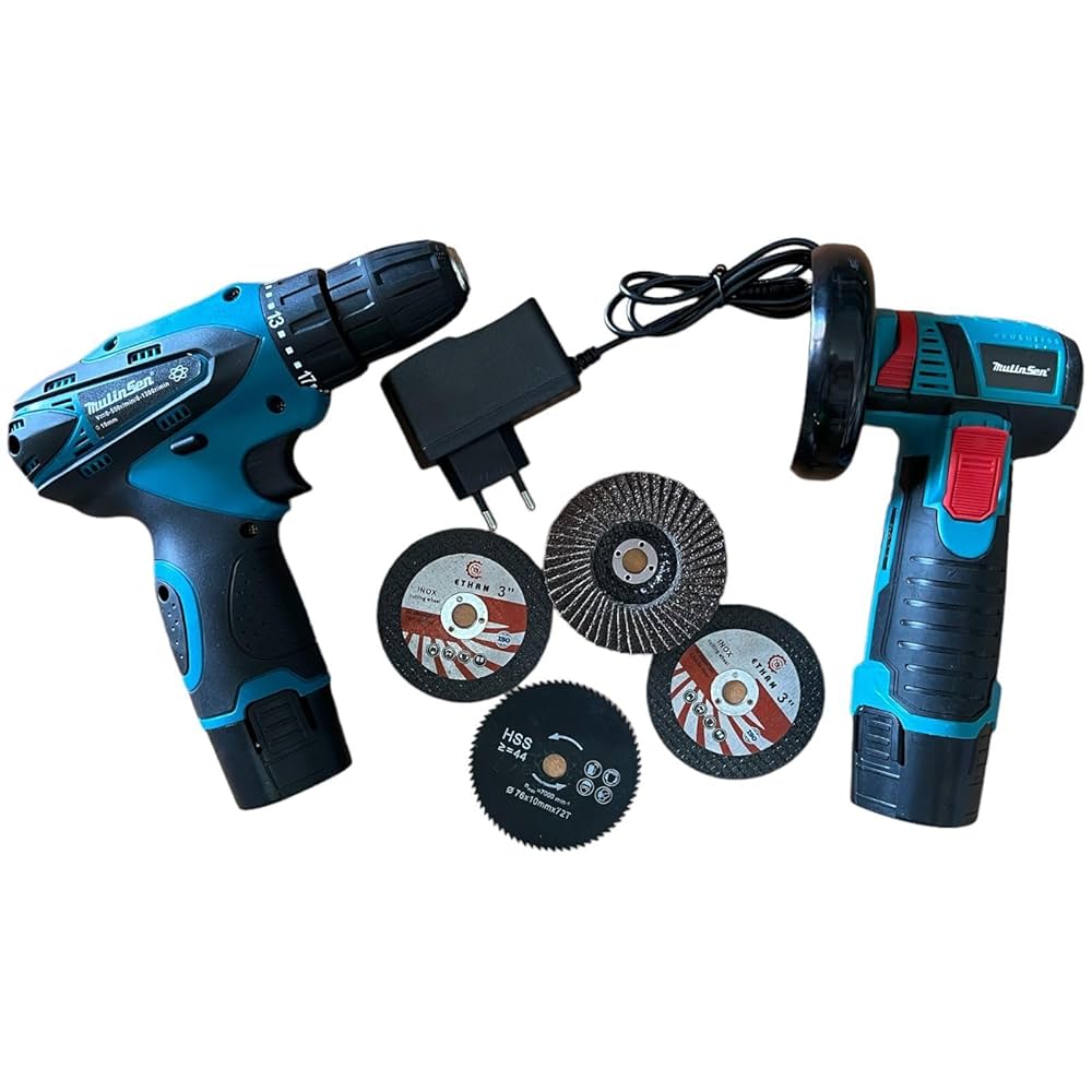 Set Polizor unghiular & Mașină de găurit cu impact 48V cu 2 baterii + 15 discuri cadou