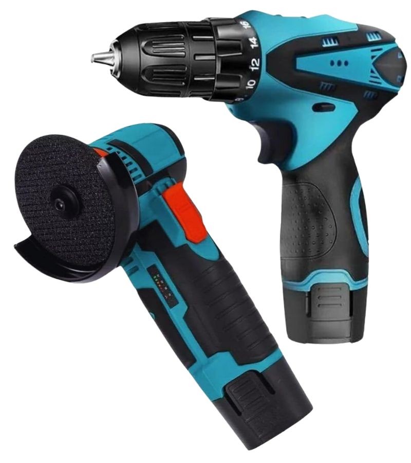 Set Polizor unghiular & Mașină de găurit cu impact 48V cu 2 baterii + 15 discuri cadou