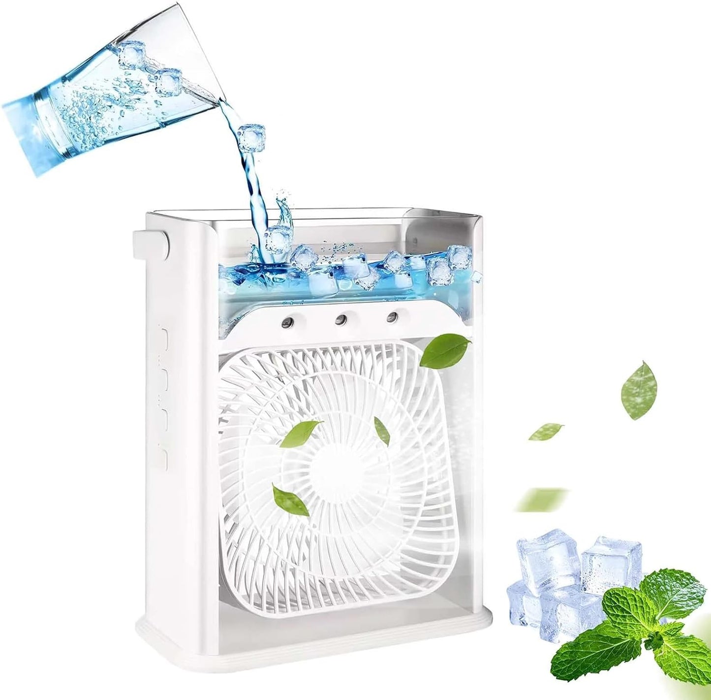Ventilator portabil 3 in 1 cu pulverizare: racorire, umidificare si iluminare