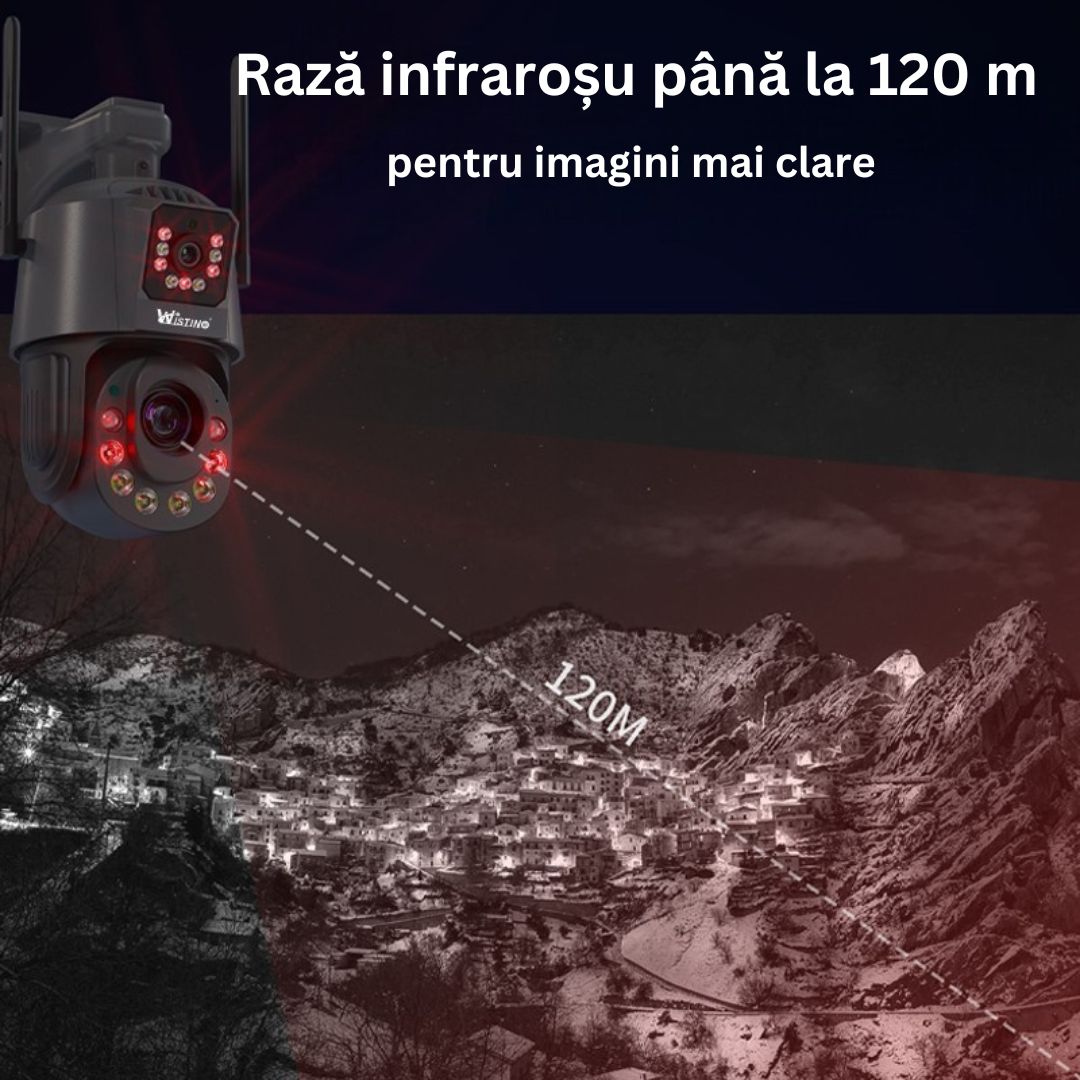 Cameră de Supraveghere PTZ 6MP HD, Conexiune WiFi , Zoom Optic 36X, Night Vision 120m, Detectare Mișcare Umană, Microfon si Difuzor Bidirecționale, Rezistenta la apa IP66