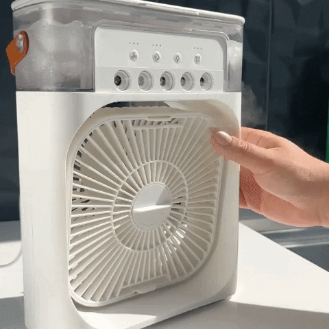 Ventilator portabil 3 in 1 cu pulverizare: racorire, umidificare si iluminare