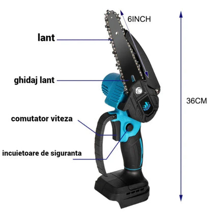 Mini Drujba Electrica, Lama de 15 cm, 2 Acumulatori de 21 V