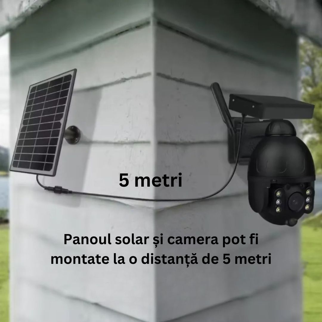 Cameră de Supraveghere WiFi Exterior 4MP, Încărcare Solară, Night Vision, Rezistență la Apă IP67, Detectare Mișcare, Microfon și Difuzor Bidirecționale, Control Complet al Camerei prin Aplicație