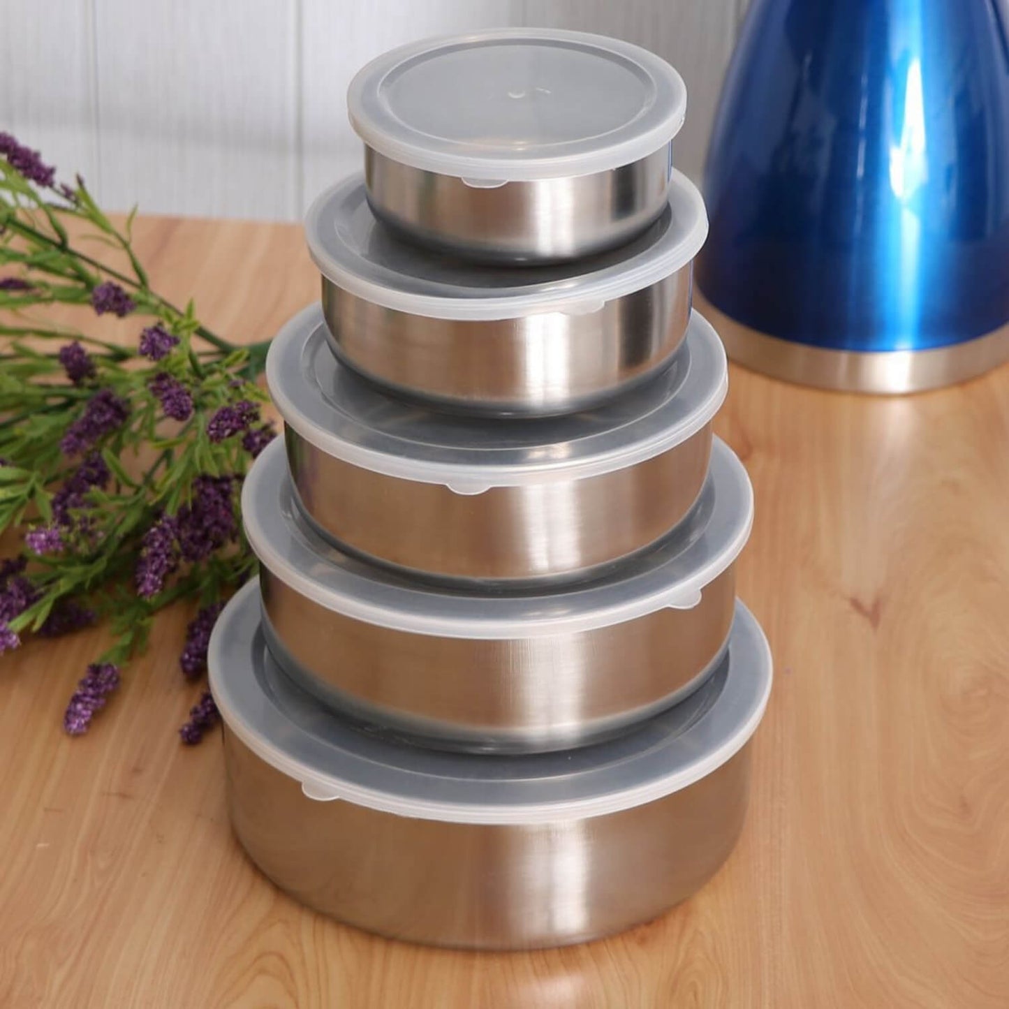 Set 5 Caserole Metalice cu Capac Transparent - Depozitare Alimentara Profesionala