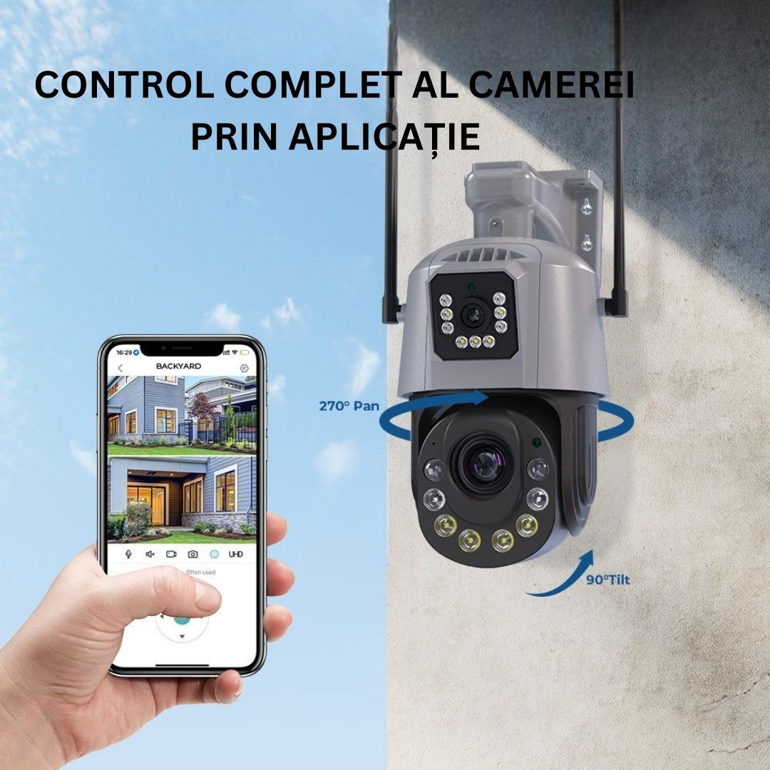 Cameră de Supraveghere PTZ 6MP HD, Conexiune 4G, Zoom Optic 36X, Night Vision 120m, Detectare Mișcare Umană, Microfon si Difuzor Bidirecționale, Rezistenta la apa IP66