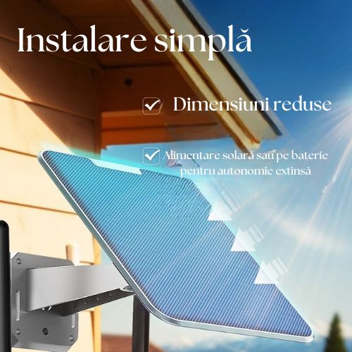 Cameră de Supraveghere 4K Ultra HD 8MP, Dual Display, 4 Lentile, Zoom Hibrid 10X, Alimentare Solară, Conexiune 4G și WiFi