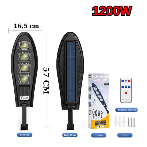 PACHET 3 X Lampa Solara STRADALA, 1200W, 4 LED-Uri, Negru