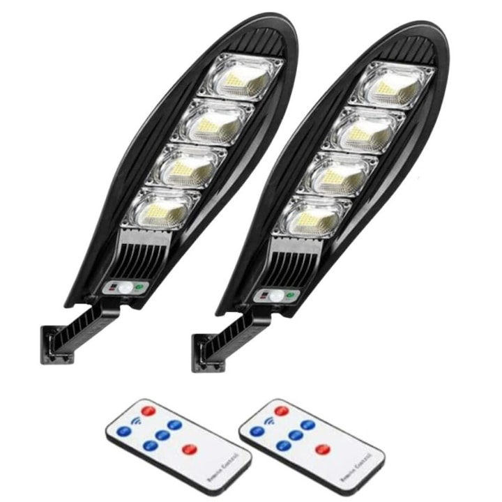 PACHET 2 X Lampa Solara STRADALA, 1200W, 4 LED-Uri, Negru