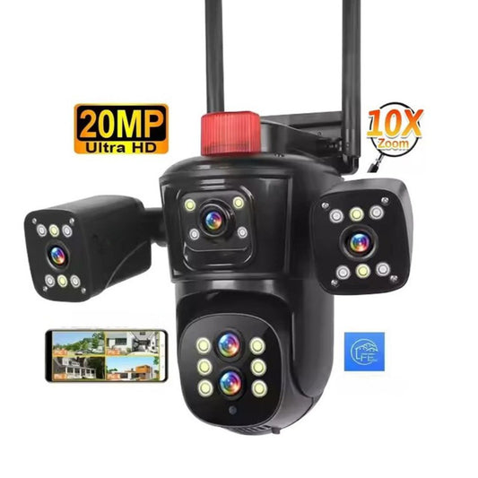 Cameră de Supraveghere PTZ cu WiFi, Rezolutie 10K, 20MP, Zoom Optic 10X, 5 Lentile, Vizualizare pe 4 Ecrane, Night Vision Color, Comunicare Bidirecțională, Functie de  Urmărire Automată cu Identificarea tipului de miscare