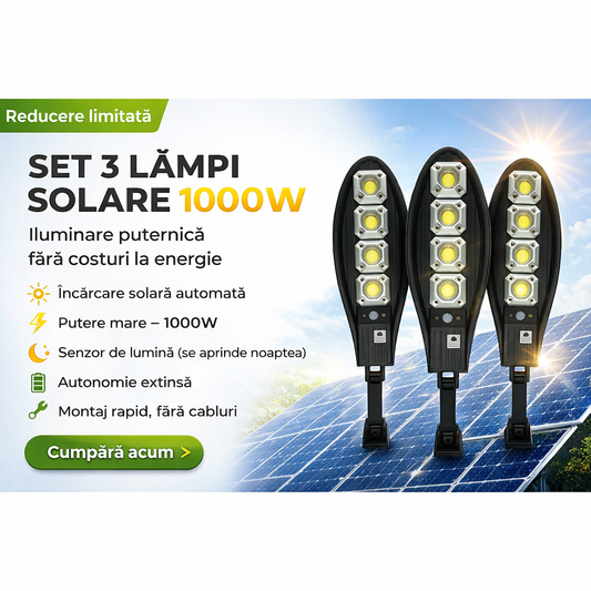 SET 3 x Lampa Stradala cu 90 LED-uri, Incarcare Solara