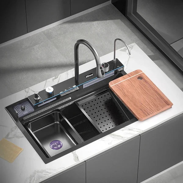 Pachet Promo Lux Bucătărie + Baie – Chiuvetă Inox Multifuncțională & Set Duș Smart cu LED