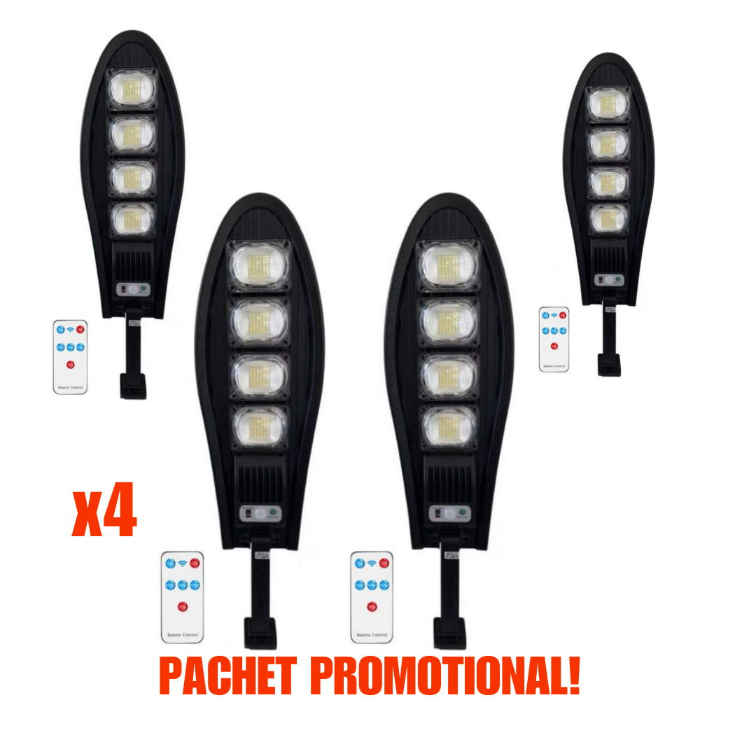 Set 4x Lampa solara, STRADALA, 1200W, 4 LED-uri, Negru