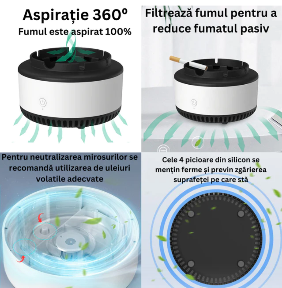 Scrumiera electrica inteligenta, cu aspiratie.