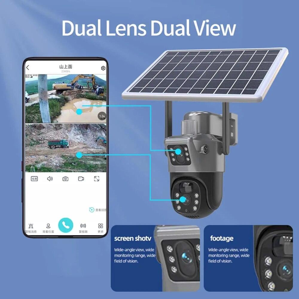 Camera Supraveghere 4G Dubla cu Panou Solar, Ultra HD, Dual Camera 3MP