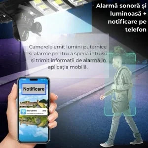 PACHET Lampă Solară cu Cameră de Supraveghere XL SIM 4G + Camera de Supraveghere WIFI 5K, 12MP, 3 lentile, 3 ecrane + Card 128 GB + Cartelă YOXO!