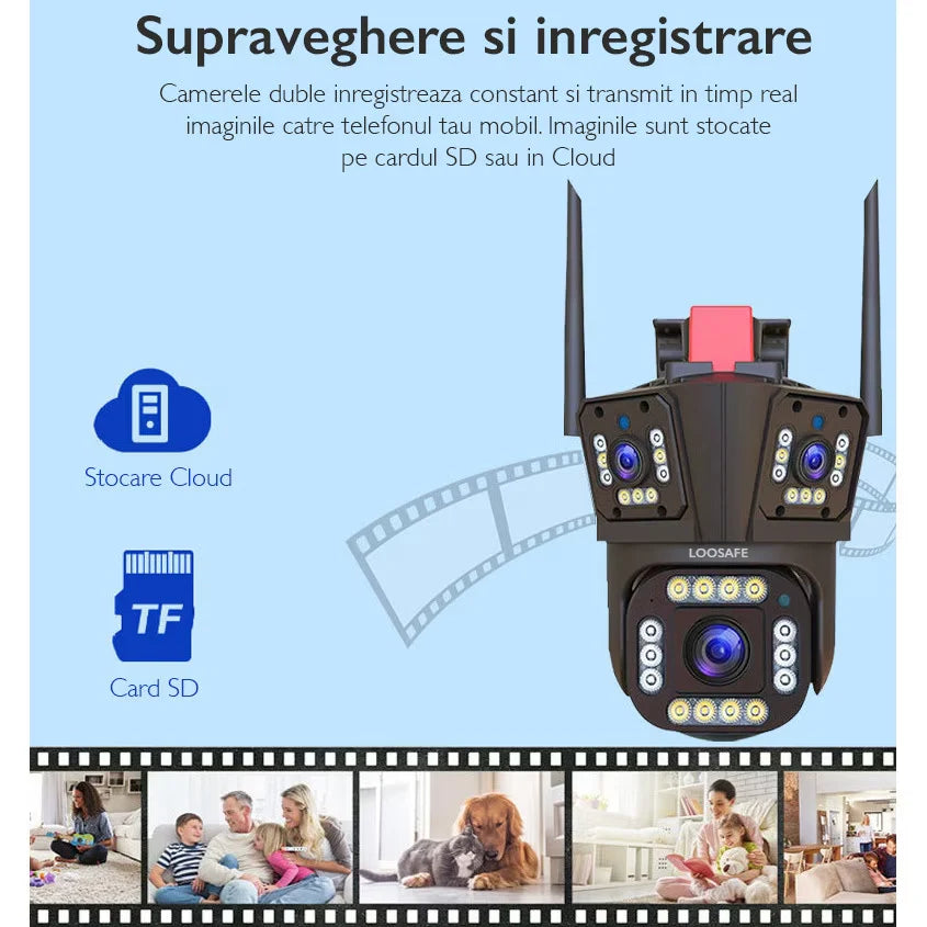 Camera de Supraveghere Tripla WIFI, 12MP + CAMERA JORTAN CADOU