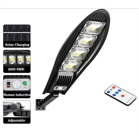 Set 4x Lampa solara, STRADALA, 1200W, 4 LED-uri, Negru