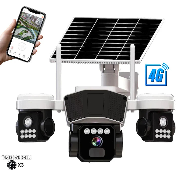 Camera de supraveghere  3in1 cu panou solar, conexiune SIM 4G, 9MP EXTRATERESTRU