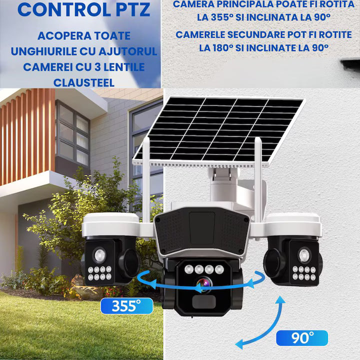 Camera de supraveghere  3in1 cu panou solar, conexiune SIM 4G, 9MP EXTRATERESTRU