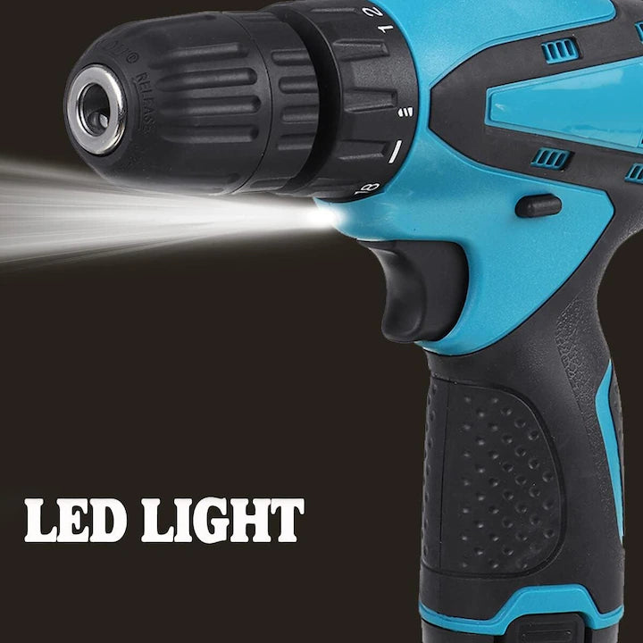 Trusa cu surubelnita electrica fara fir, cu 2 acumulatori, 48V, cu 24 de accesorii incluse, 2 viteze, albastru