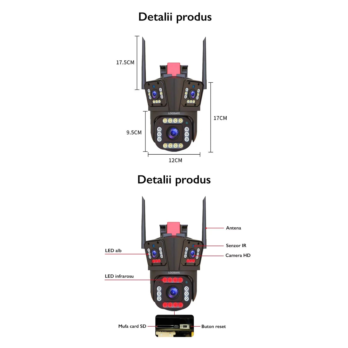 Camera de Supraveghere Tripla WIFI, 12MP + CAMERA JORTAN CADOU