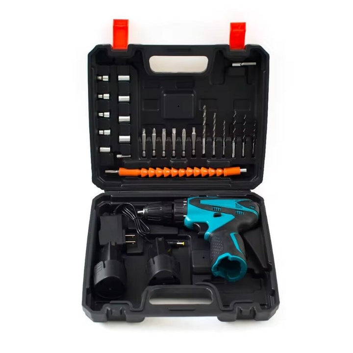 Trusa cu surubelnita electrica fara fir, cu 2 acumulatori, 48V, cu 24 de accesorii incluse, 2 viteze, albastru