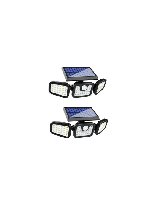 Set 2 x PROIECTOR TRIPLU cu incarcare Solara Senzor de Miscare Prindere pe Perete