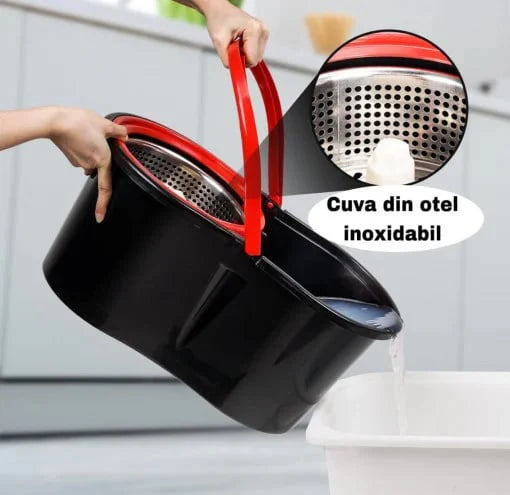 Mop Magia Casei cu 4 Rezerve + Perie , Cuva de inox, Coada 146 cm