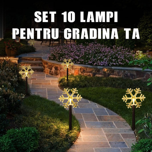 Set 10 lampi solare LED pentru exterior sub forma de fulg de nea pentru gradina