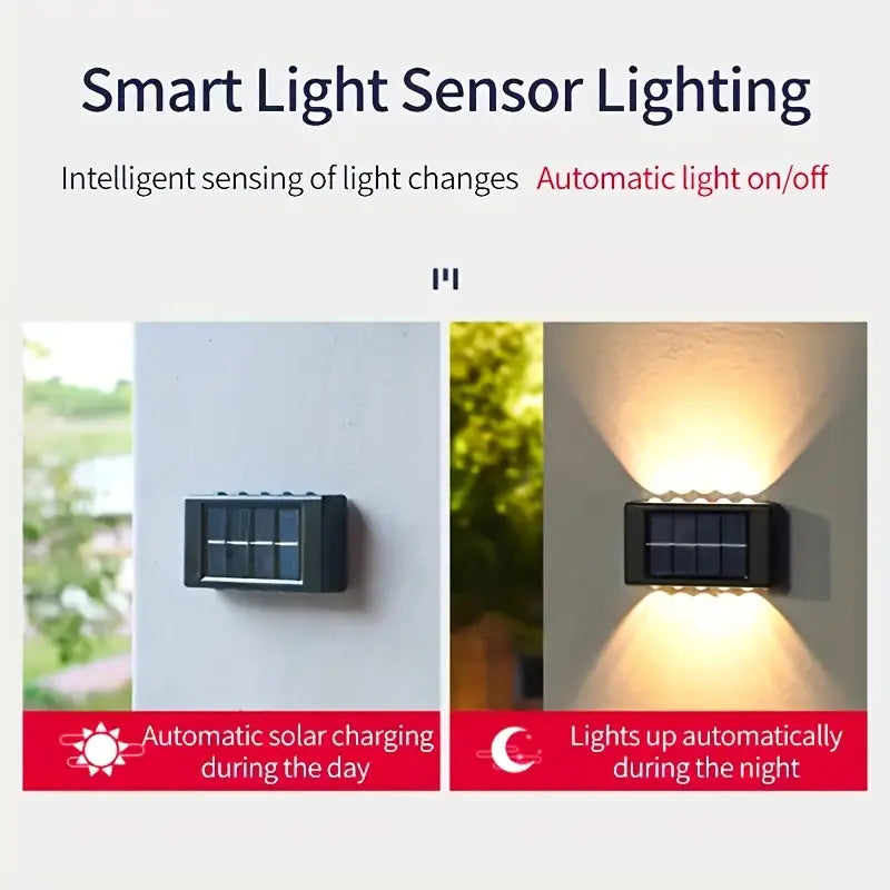 SET  10 LAMPI SOLARE DE PERETE PENTRU EXTERIOR, ILUMINARE IN SUS SI IN JOS